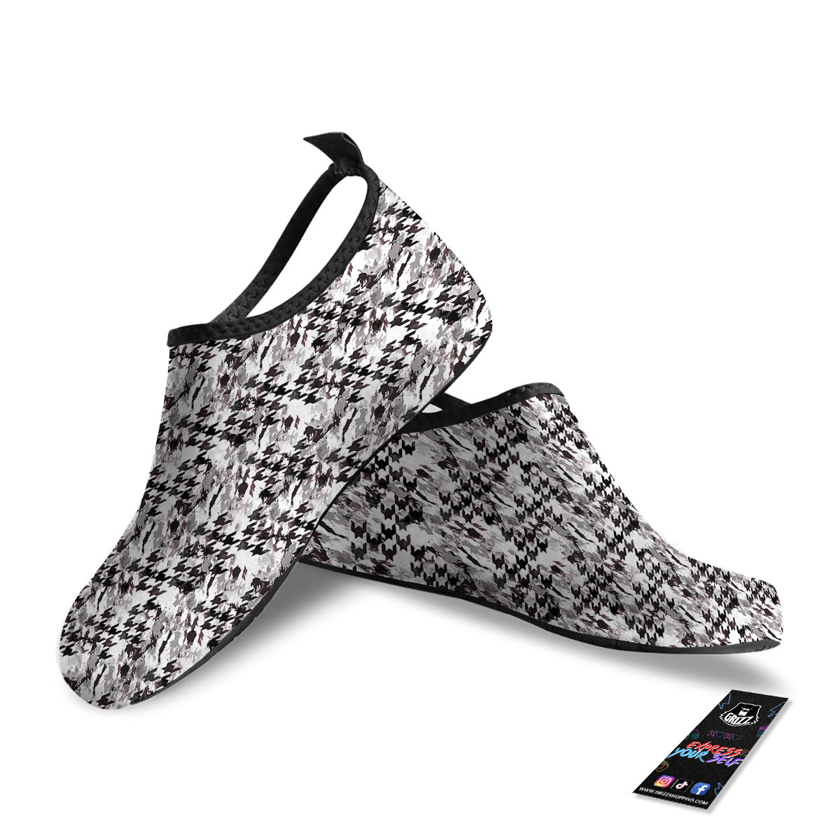 Abstract Houndstooth And Camo Print Pattern Water Shoes-grizzshop
