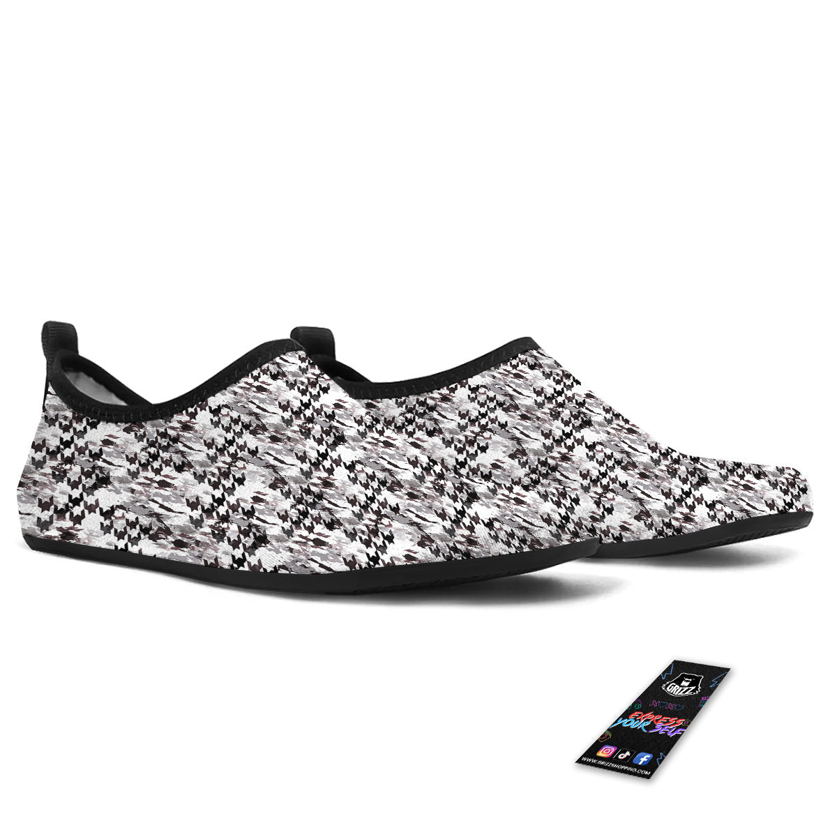 Abstract Houndstooth And Camo Print Pattern Water Shoes-grizzshop