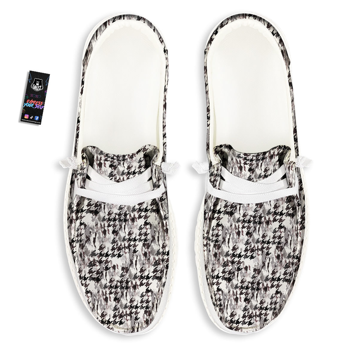Abstract Houndstooth And Camo Print Pattern White Loafers-grizzshop