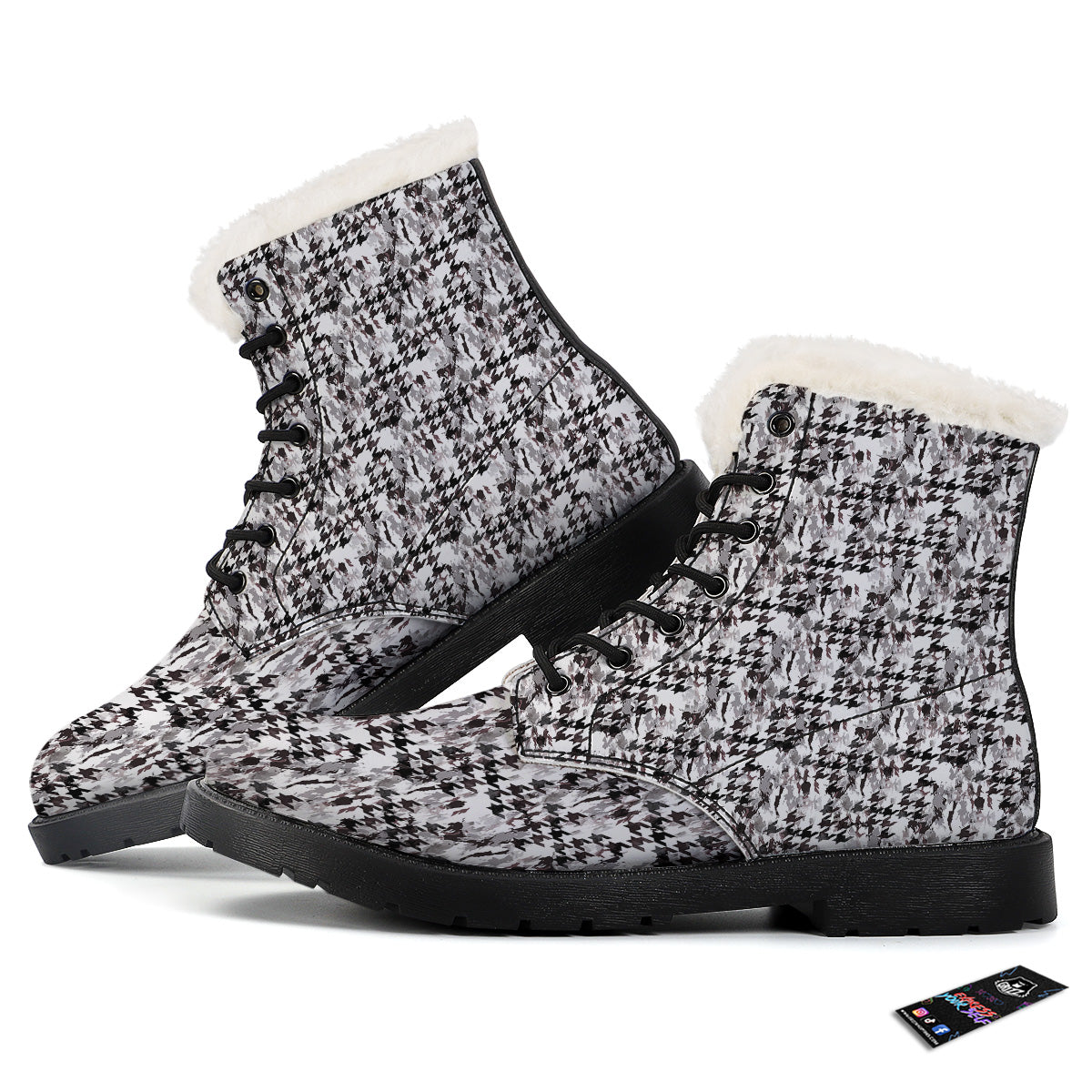 Abstract Houndstooth And Camo Print Pattern Winter Boots-grizzshop