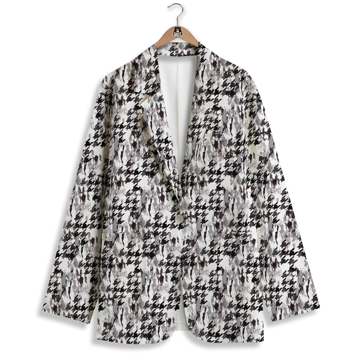 Abstract Houndstooth And Camo Print Pattern Women's Blazer-grizzshop