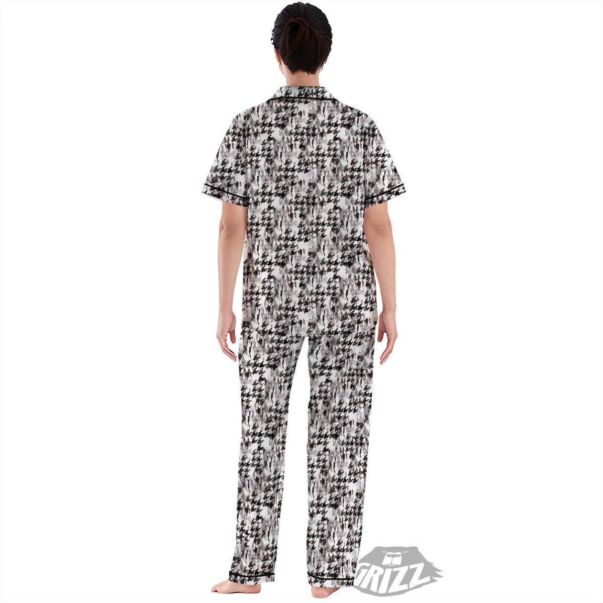 Abstract Houndstooth And Camo Print Pattern Women's Pajamas Set-grizzshop