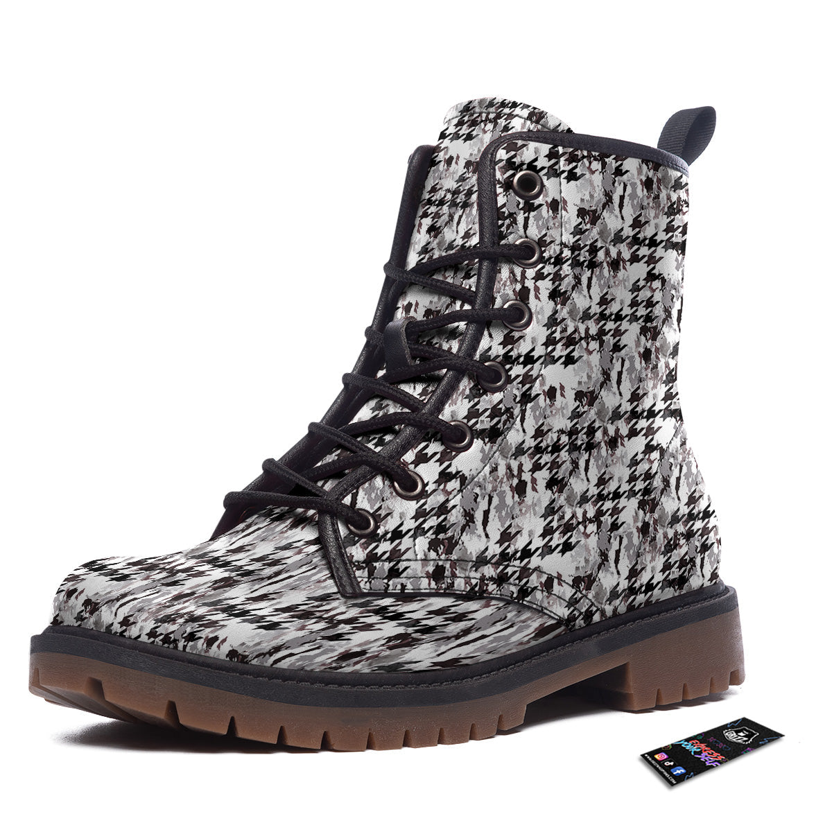Abstract Houndstooth And Camo Print Pattern Work Boots-grizzshop