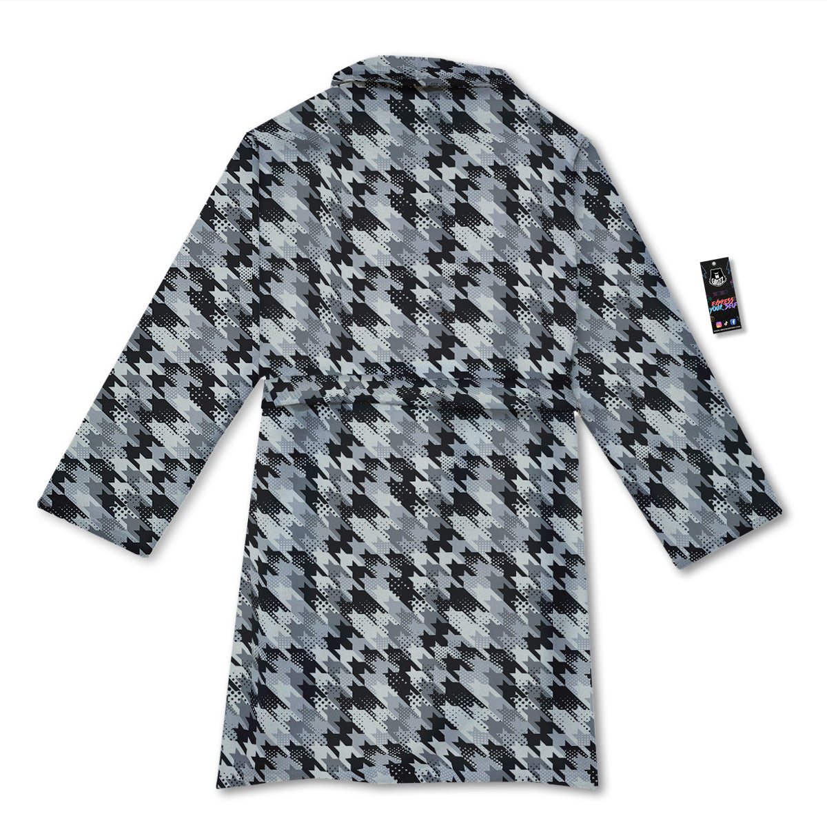 Abstract Houndstooth And Dots Print Pattern Bathrobe-grizzshop
