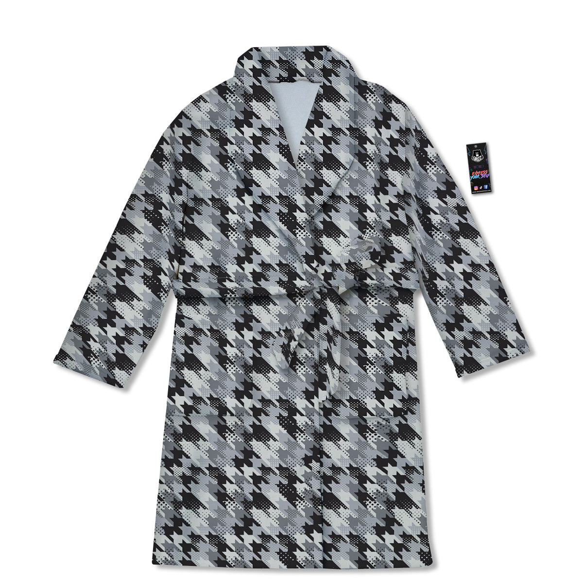 Abstract Houndstooth And Dots Print Pattern Bathrobe-grizzshop