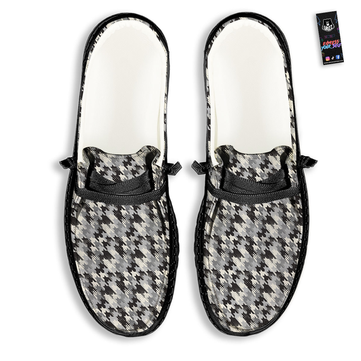 Abstract Houndstooth And Dots Print Pattern Black Loafers-grizzshop