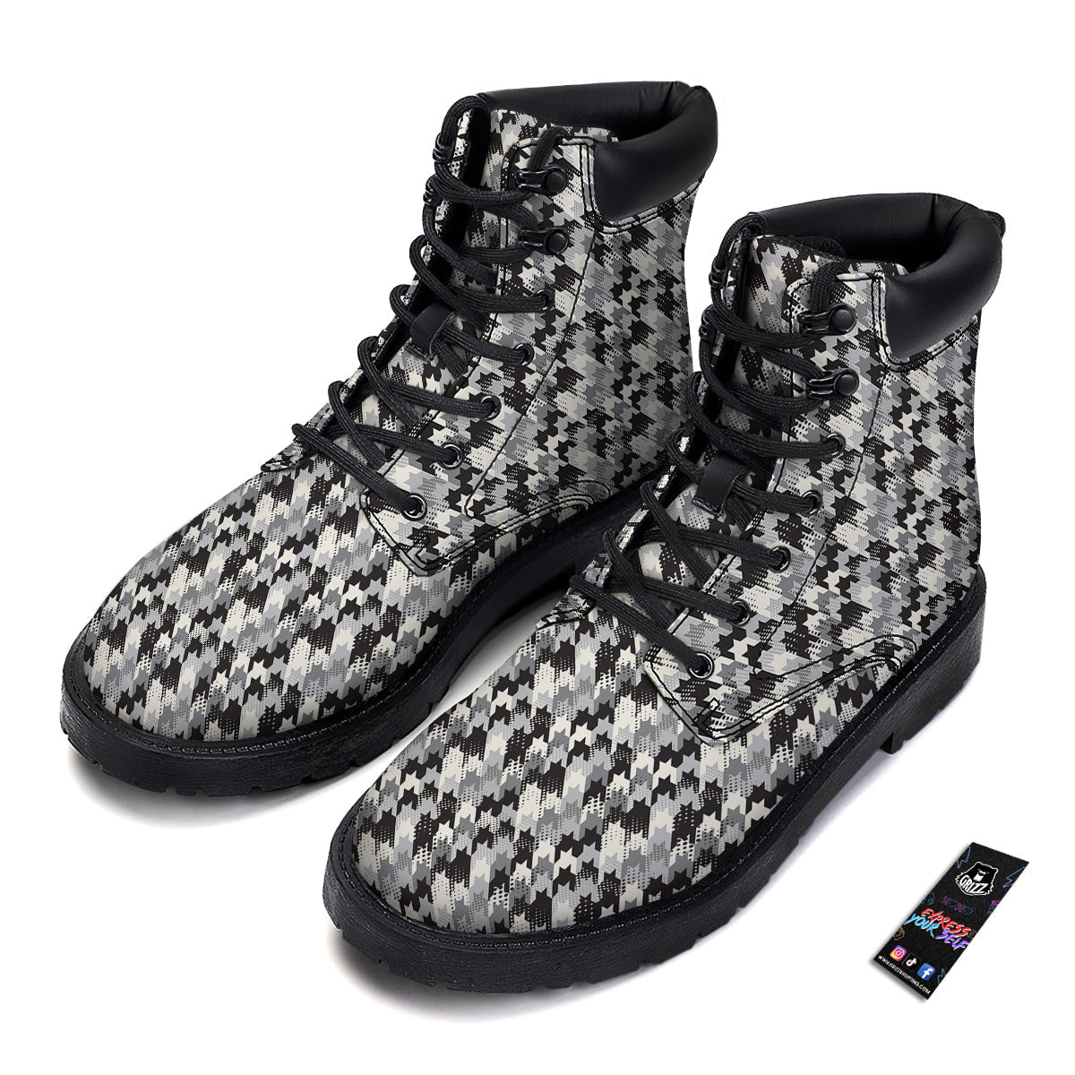 Abstract Houndstooth And Dots Print Pattern Boots-grizzshop