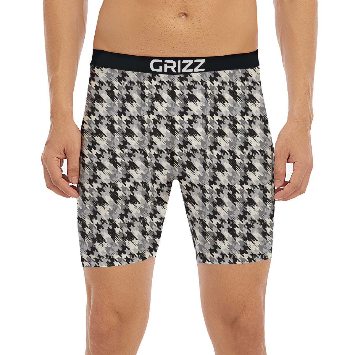 Abstract Houndstooth And Dots Print Pattern Boxer Briefs-grizzshop