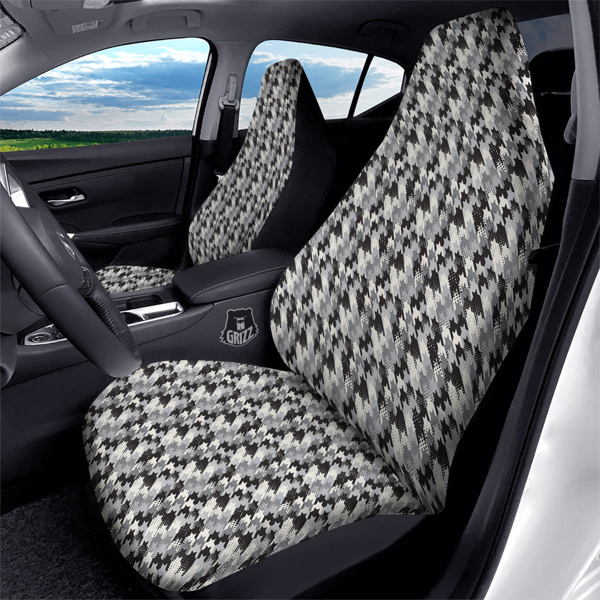 Abstract Houndstooth And Dots Print Pattern Car Seat Covers-grizzshop