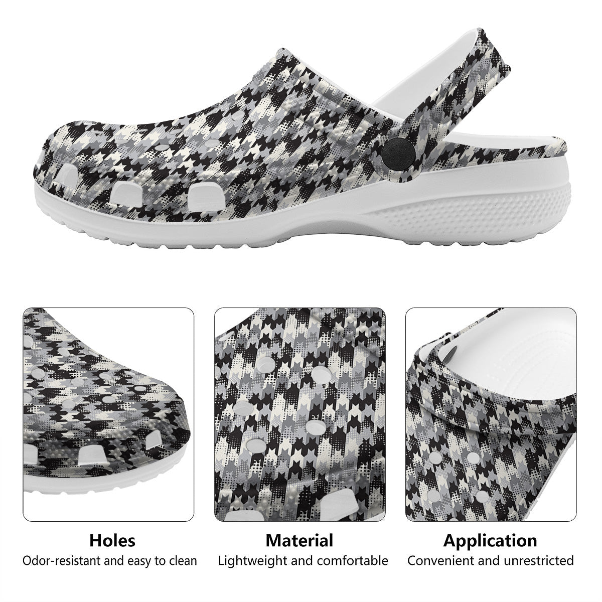 Abstract Houndstooth And Dots Print Pattern Clog-grizzshop