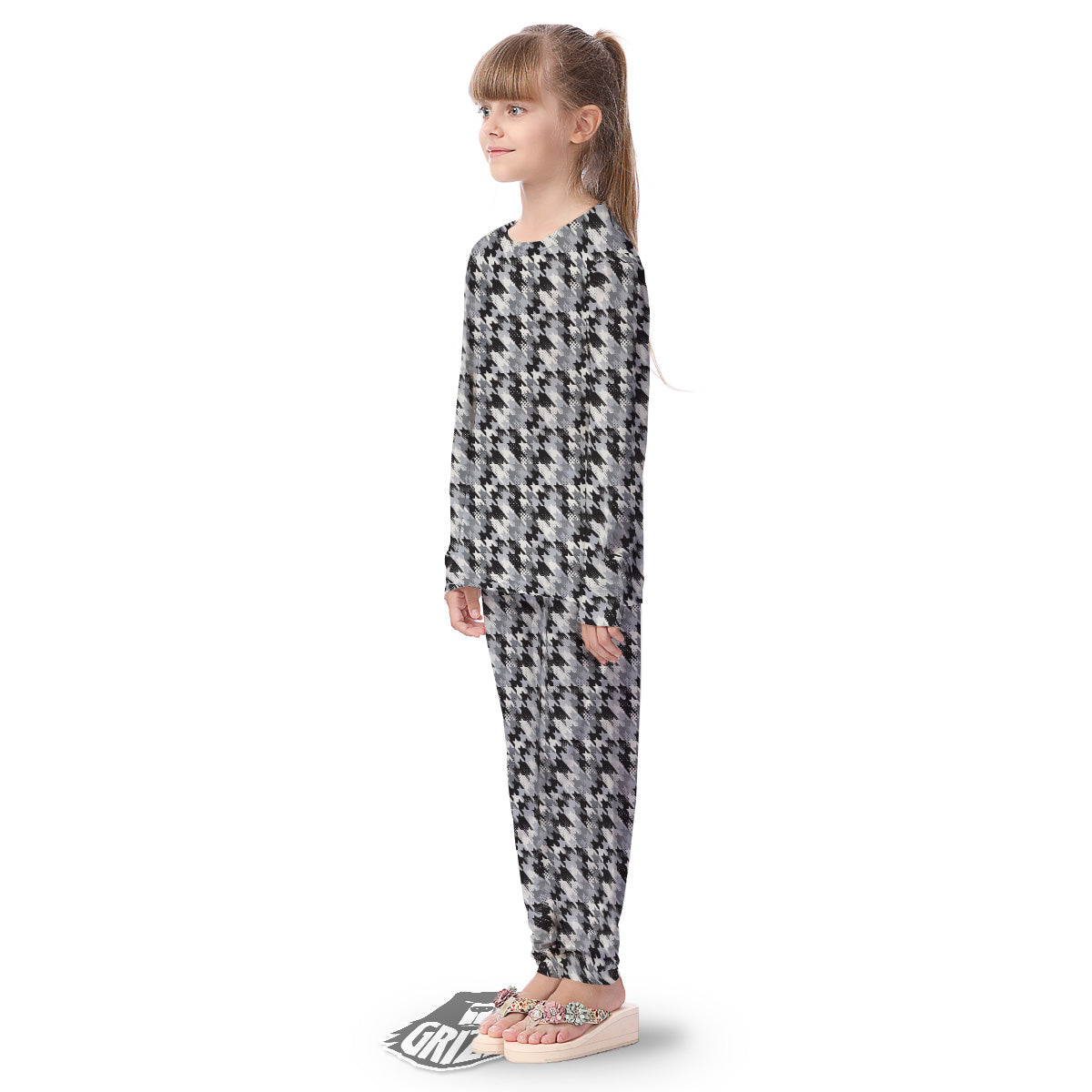 Abstract Houndstooth And Dots Print Pattern Kid's Pajamas-grizzshop