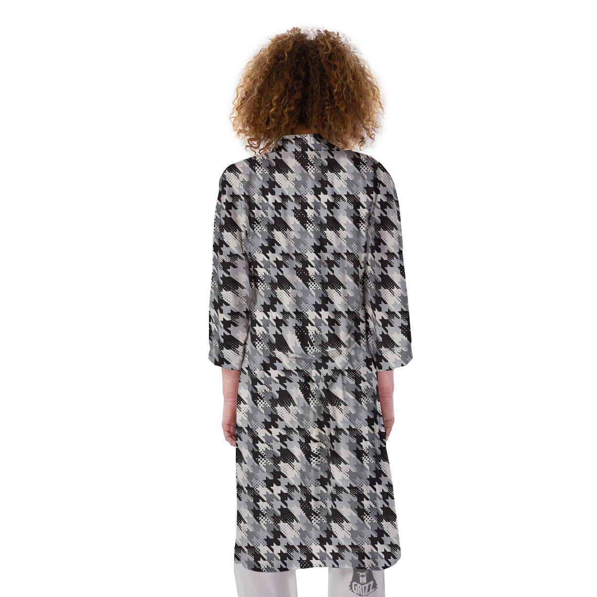 Abstract Houndstooth And Dots Print Pattern Kimono-grizzshop