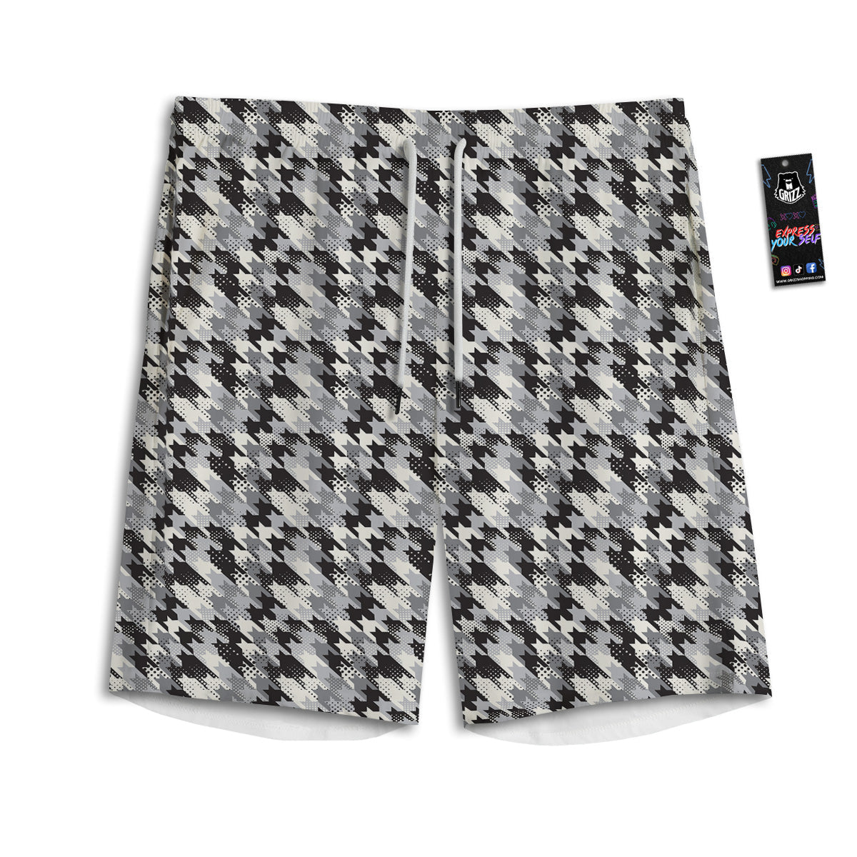 Abstract Houndstooth And Dots Print Pattern Men's Athletic Shorts
