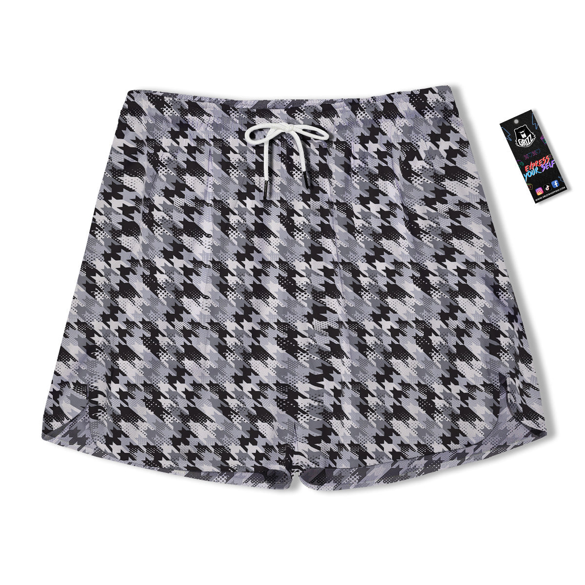 Abstract Houndstooth And Dots Print Pattern Men's Running Shorts-grizzshop
