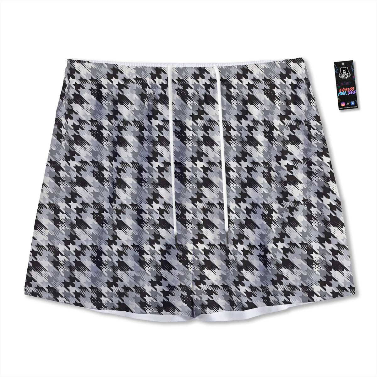 Argyle Dark Grey Print Pattern Mesh Shorts