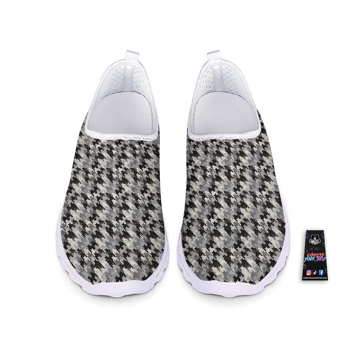 Abstract Houndstooth And Dots Print Pattern Nurse Shoes-grizzshop