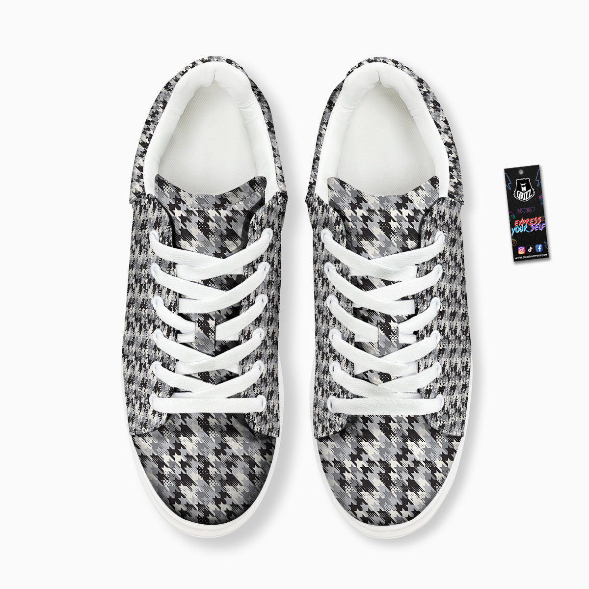 Abstract Houndstooth And Dots Print Pattern Platform Shoes-grizzshop