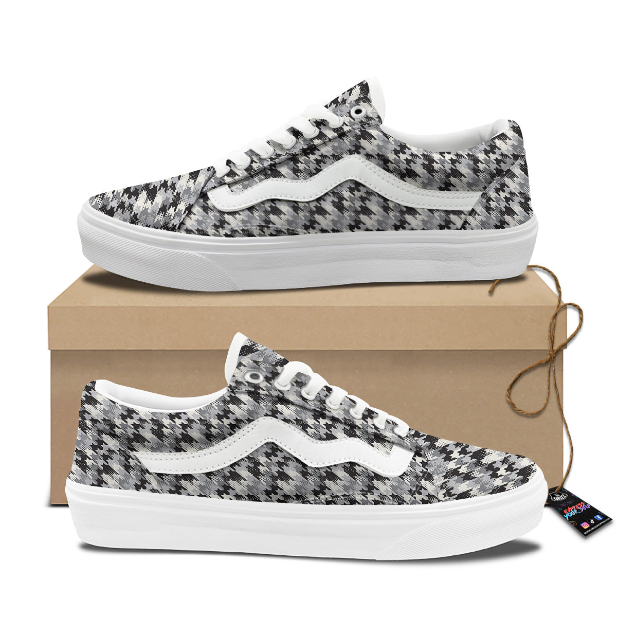 Abstract Houndstooth And Dots Print Pattern Skate Shoes-grizzshop