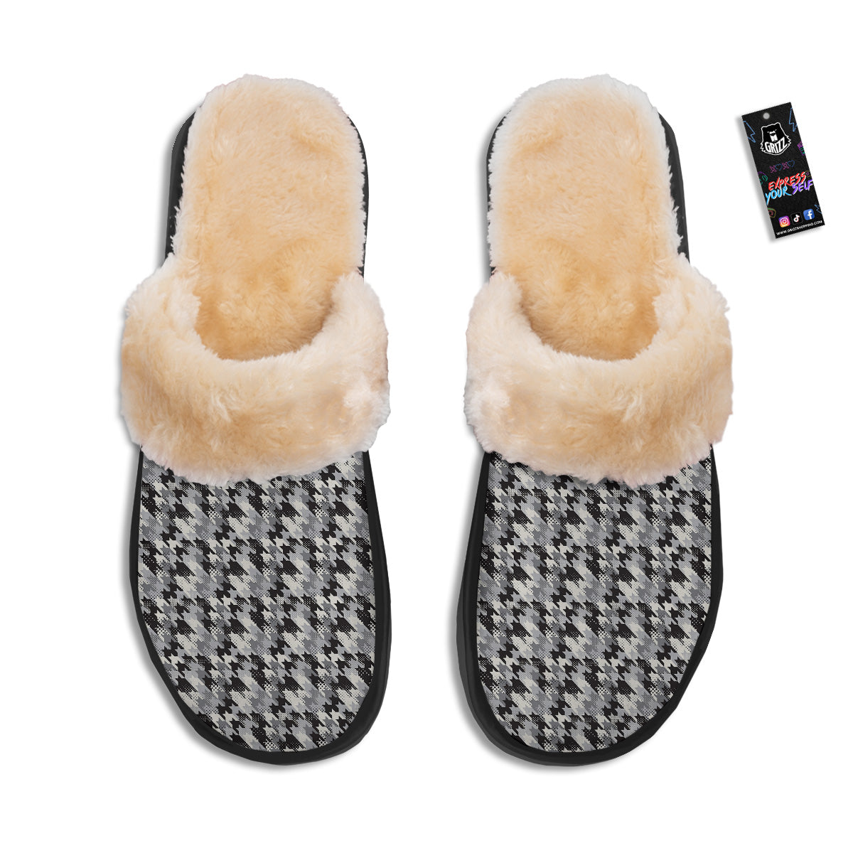 Abstract Houndstooth And Dots Print Pattern Slippers-grizzshop