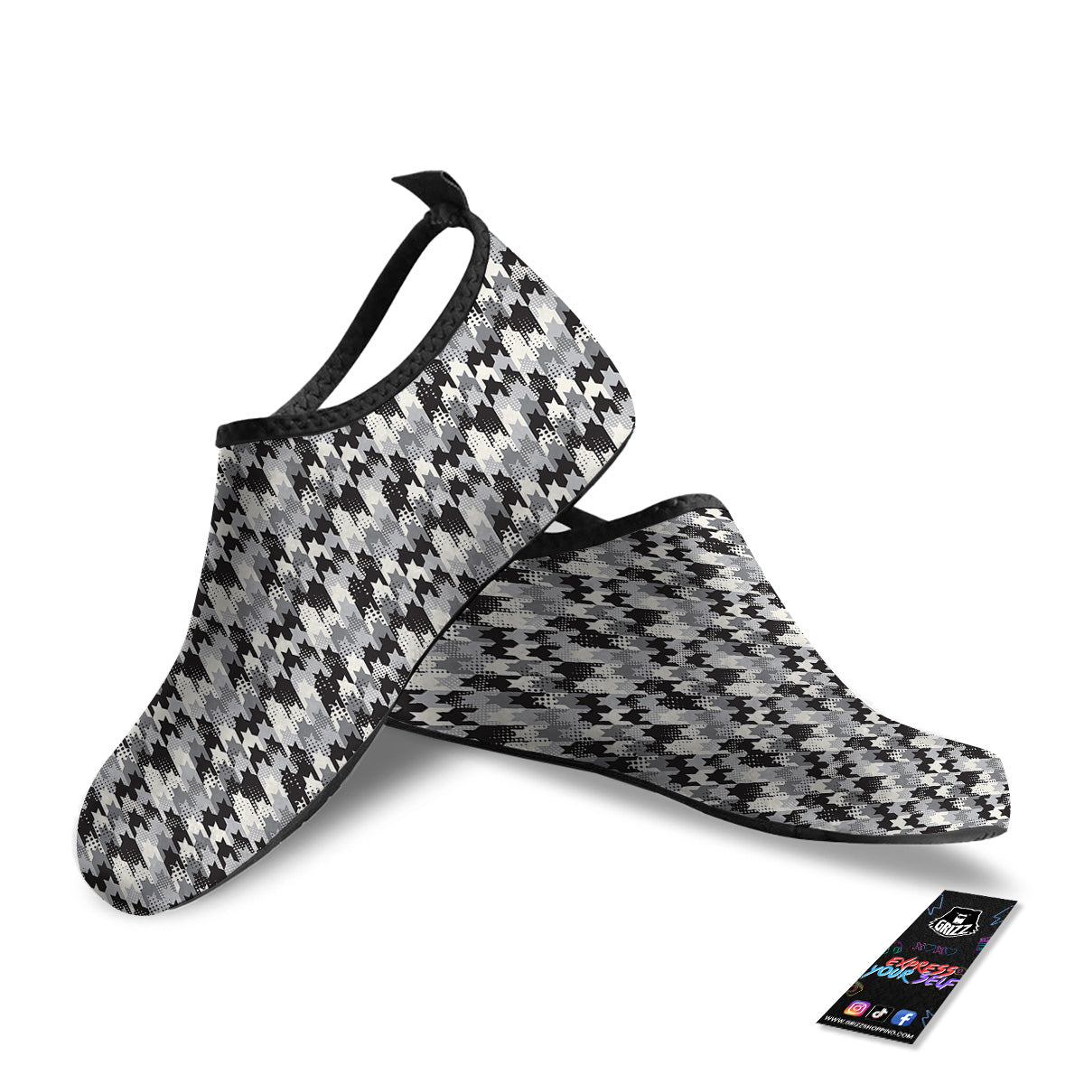 Abstract Houndstooth And Dots Print Pattern Water Shoes-grizzshop