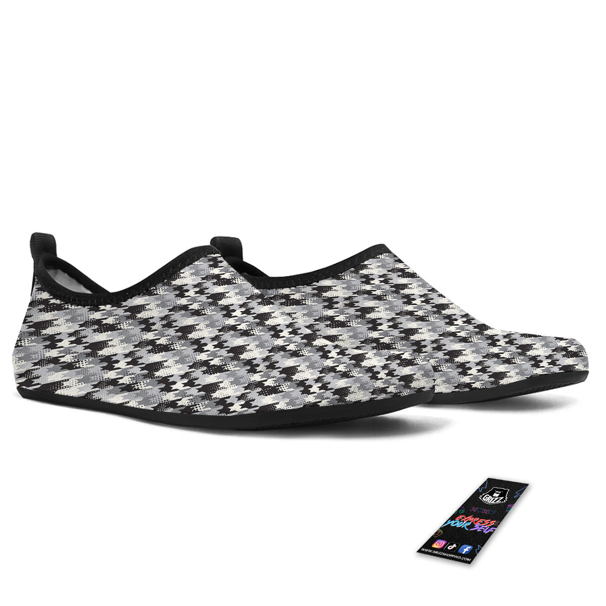 Abstract Houndstooth And Dots Print Pattern Water Shoes-grizzshop