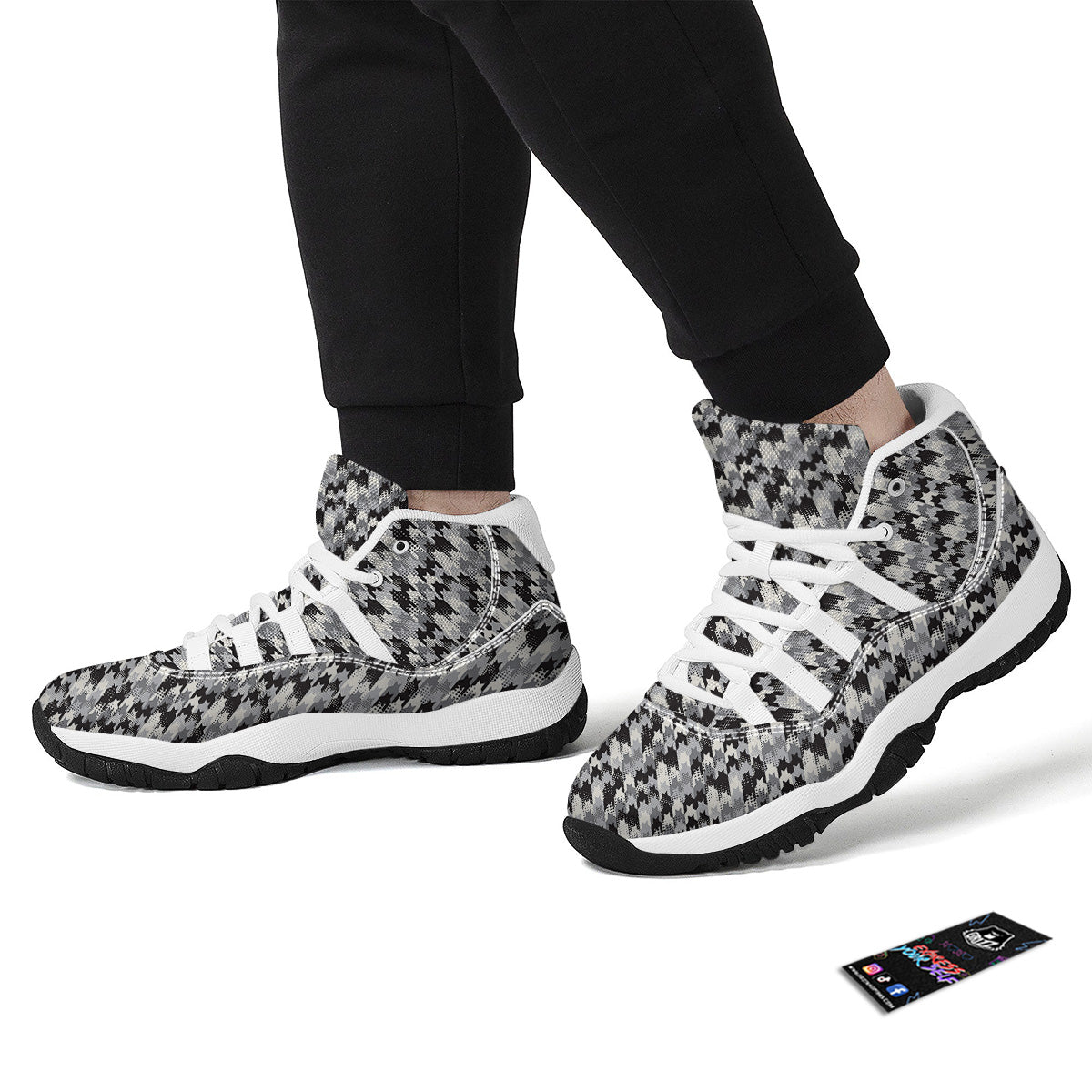 Abstract Houndstooth And Dots Print Pattern White Bball Shoes-grizzshop