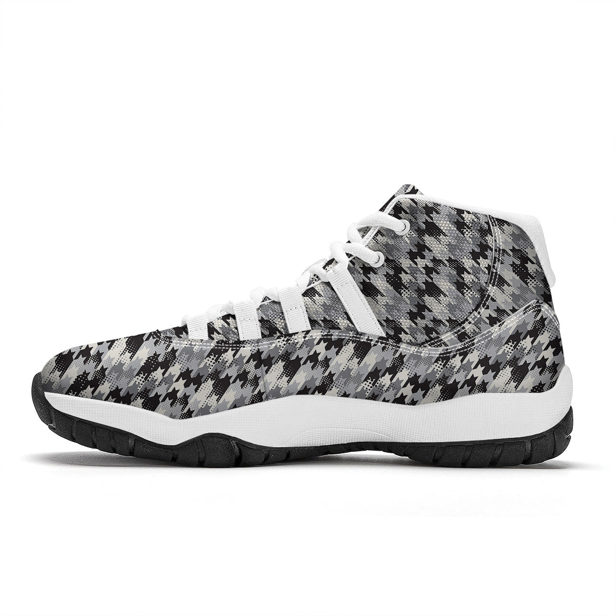 Abstract Houndstooth And Dots Print Pattern White Bball Shoes-grizzshop