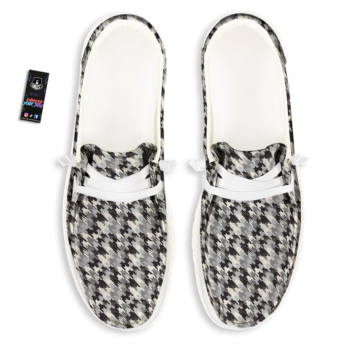 Abstract Houndstooth And Dots Print Pattern White Loafers-grizzshop