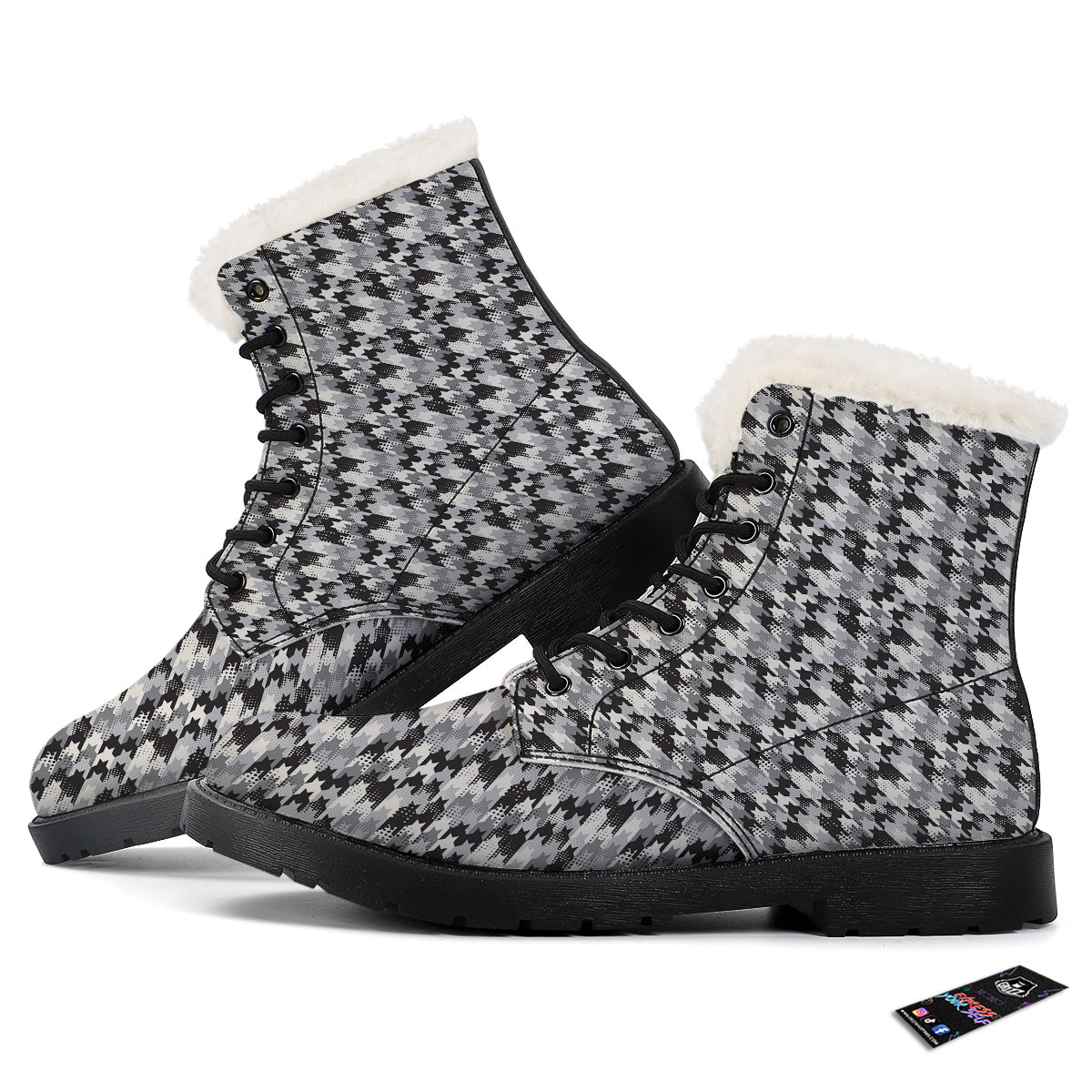 Abstract Houndstooth And Dots Print Pattern Winter Boots-grizzshop