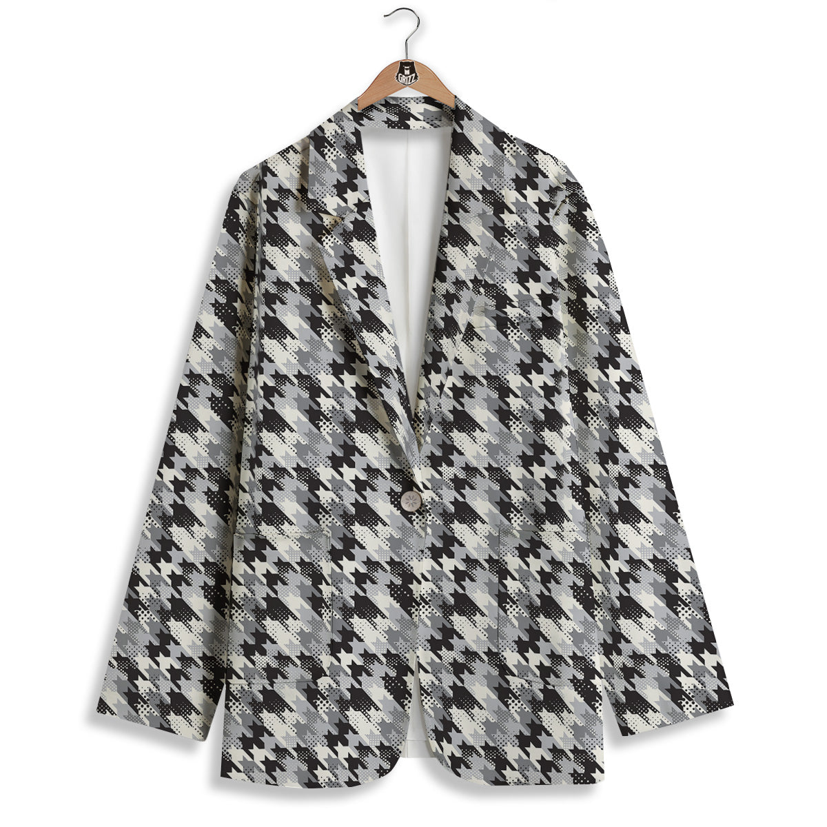 Abstract Houndstooth And Dots Print Pattern Women's Blazer-grizzshop
