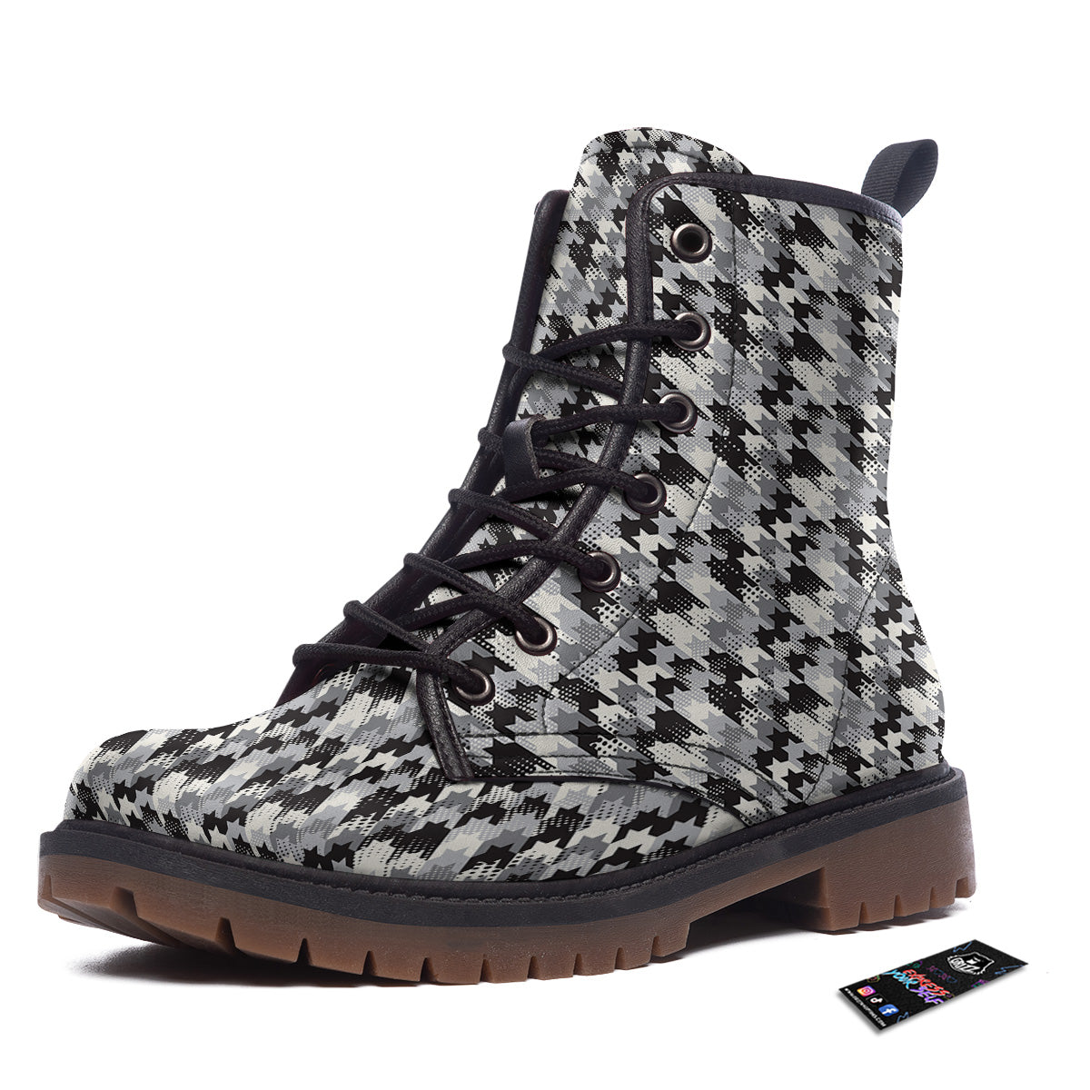 Abstract Houndstooth And Dots Print Pattern Work Boots-grizzshop