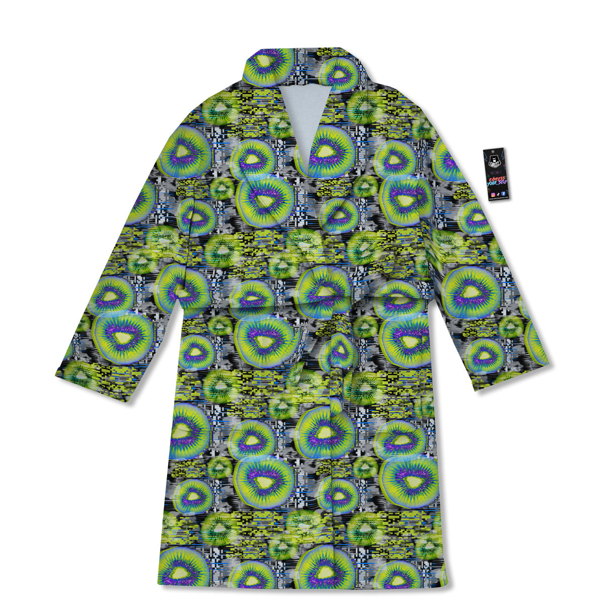 Abstract Kiwi Glitch Print Pattern Bathrobe-grizzshop