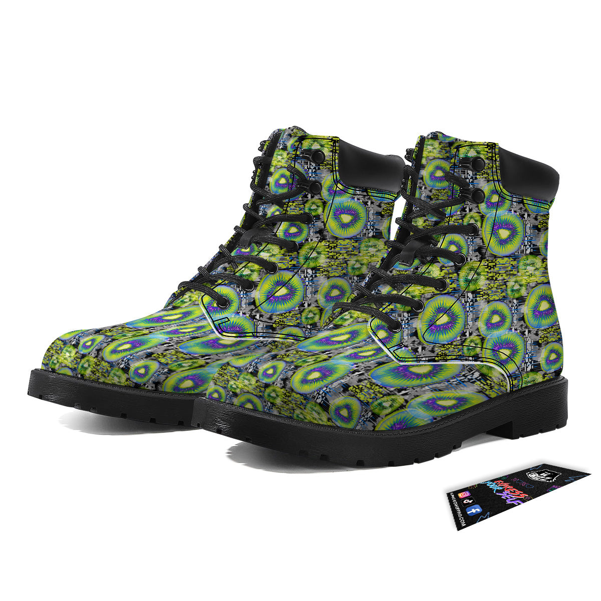 Abstract Kiwi Glitch Print Pattern Boots-grizzshop
