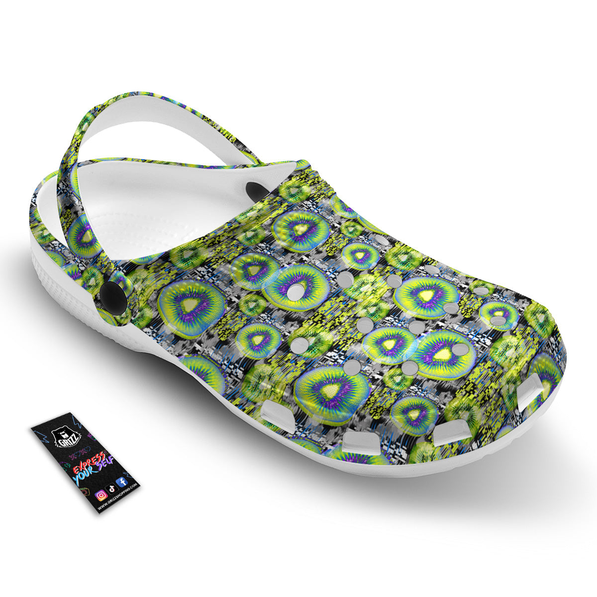 Abstract Kiwi Glitch Print Pattern Clog-grizzshop