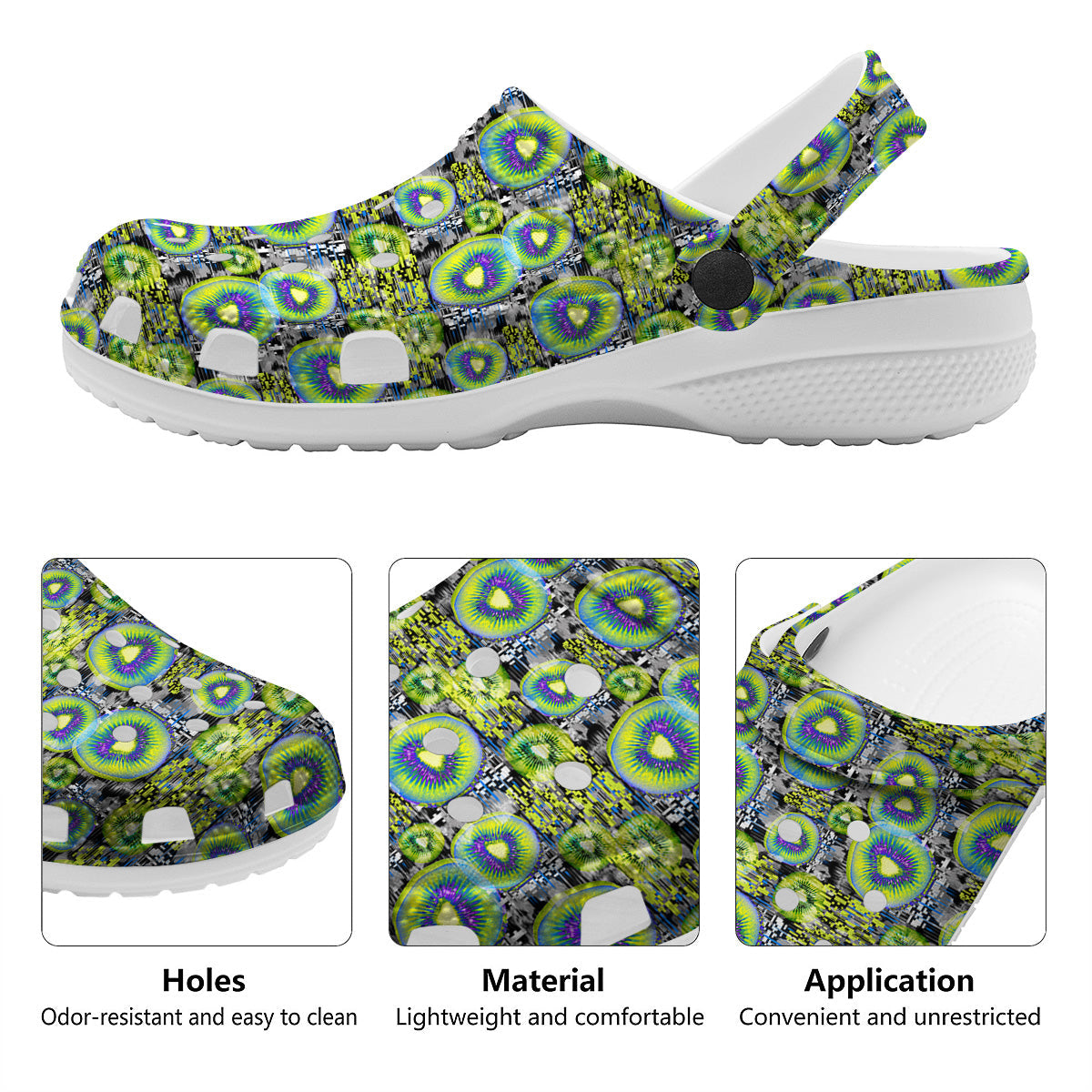 Abstract Kiwi Glitch Print Pattern Clog-grizzshop
