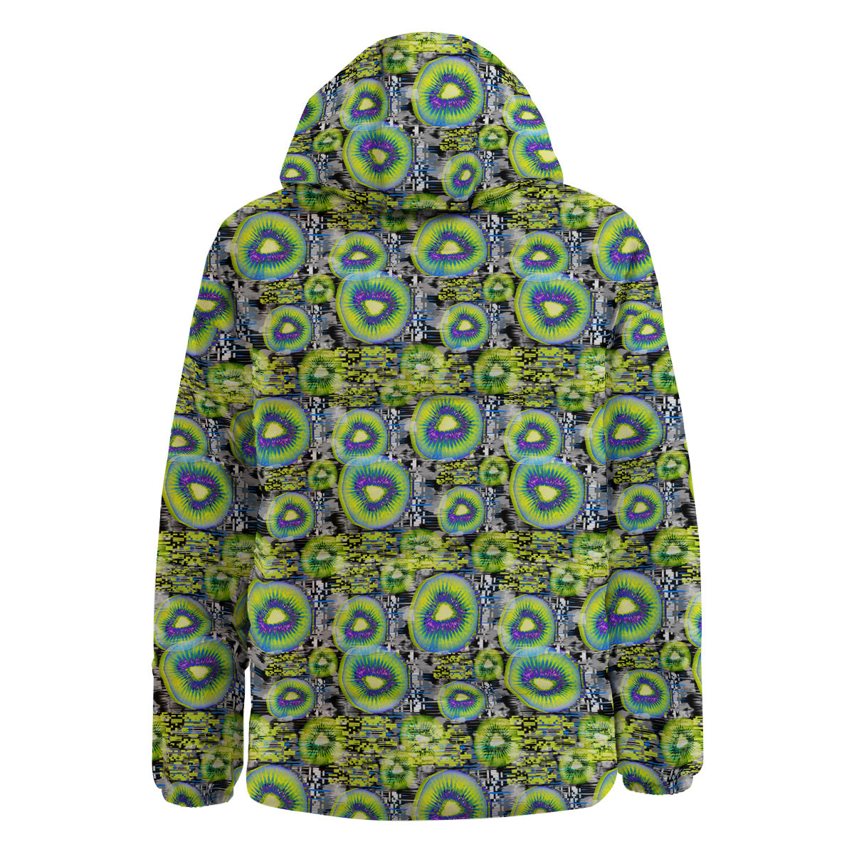 Abstract Kiwi Glitch Print Pattern Down Jacket-grizzshop