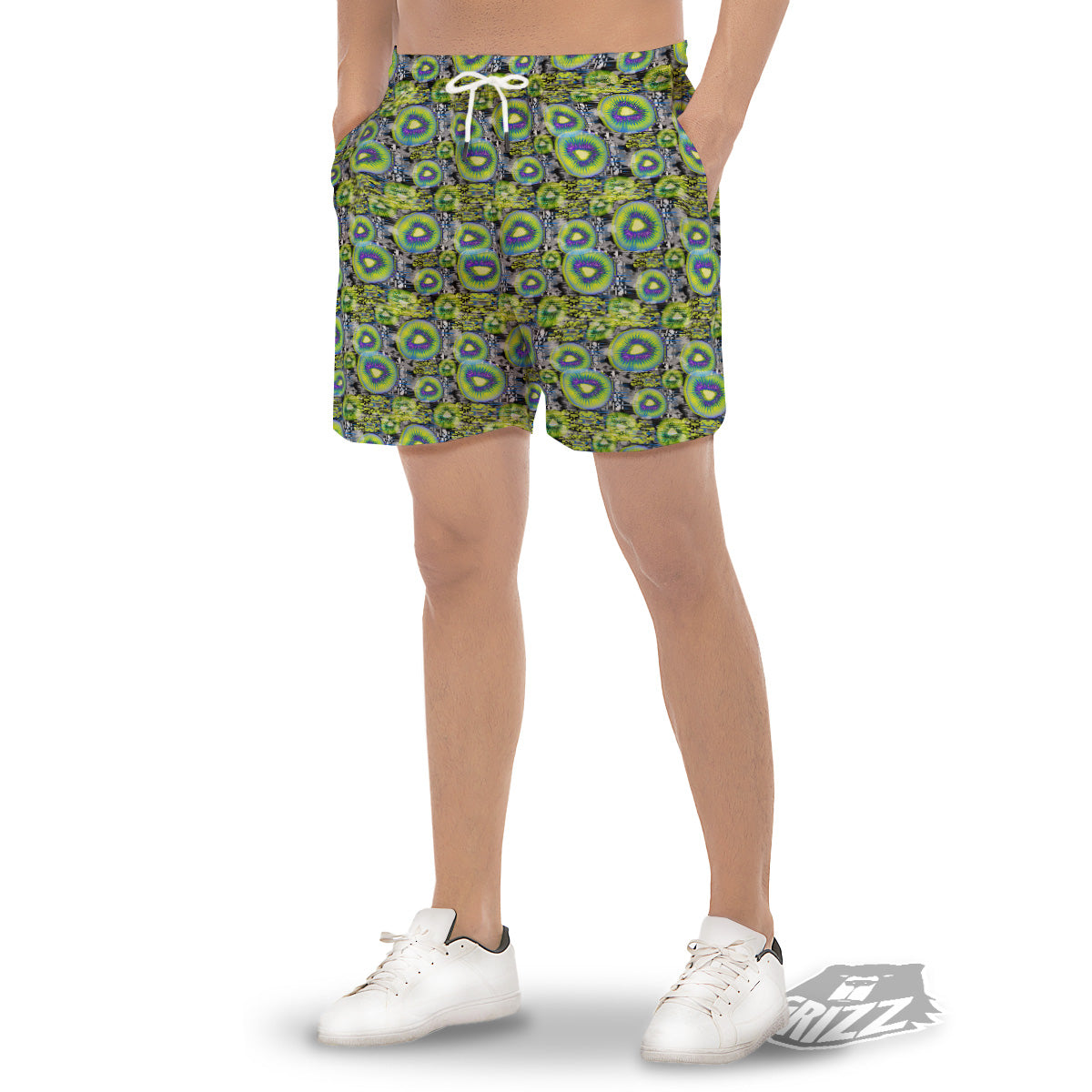 Abstract Kiwi Glitch Print Pattern Men's Gym Shorts-grizzshop