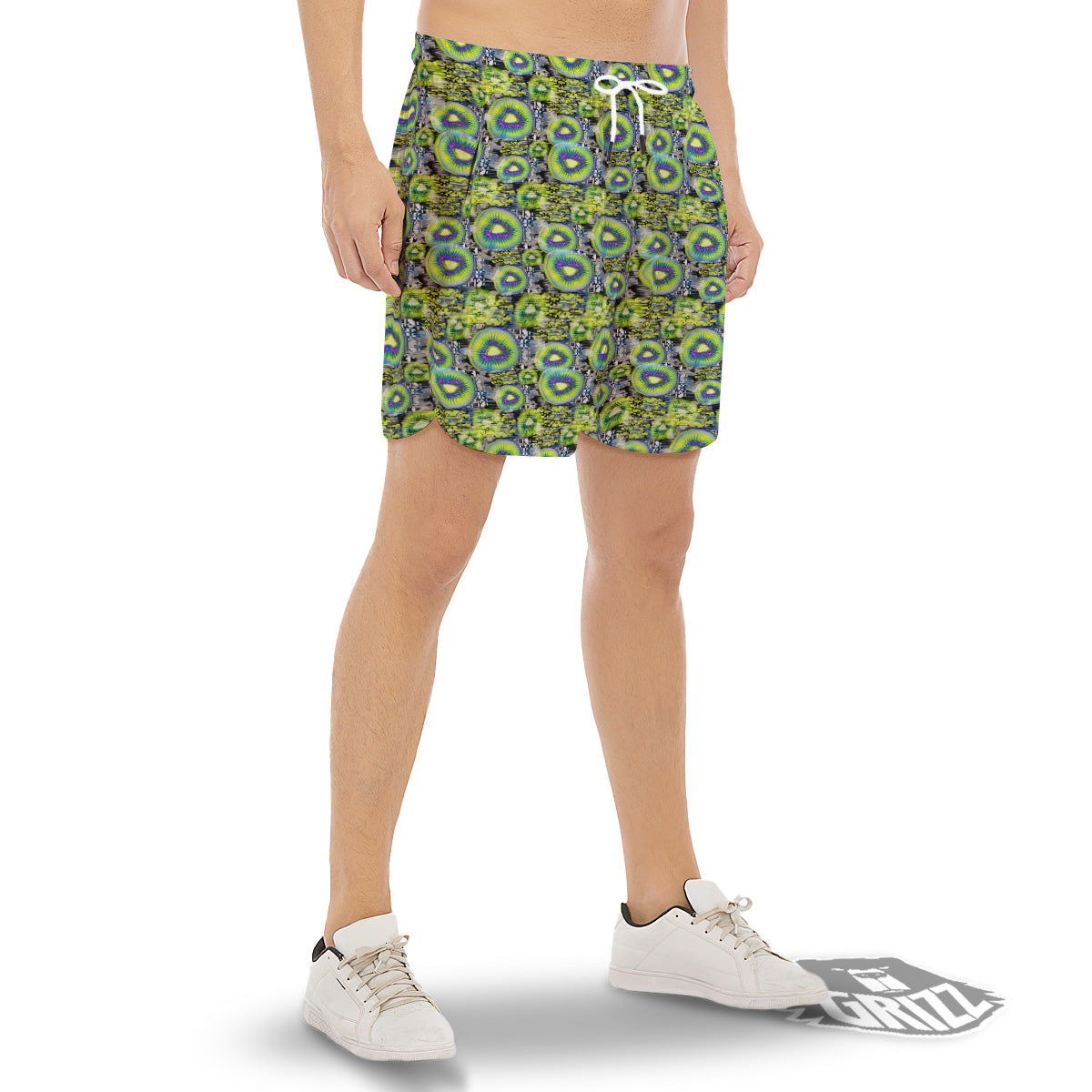 Abstract Kiwi Glitch Print Pattern Men's Gym Shorts-grizzshop