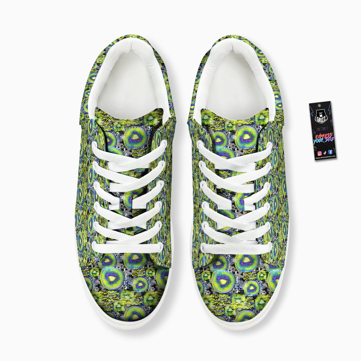 Abstract Kiwi Glitch Print Pattern Platform Shoes-grizzshop