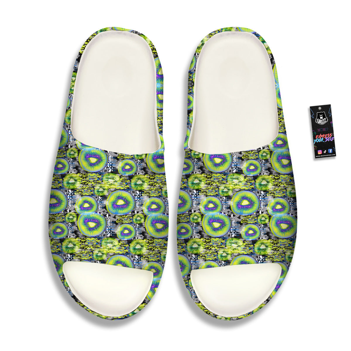 Abstract Kiwi Glitch Print Pattern Sandals-grizzshop