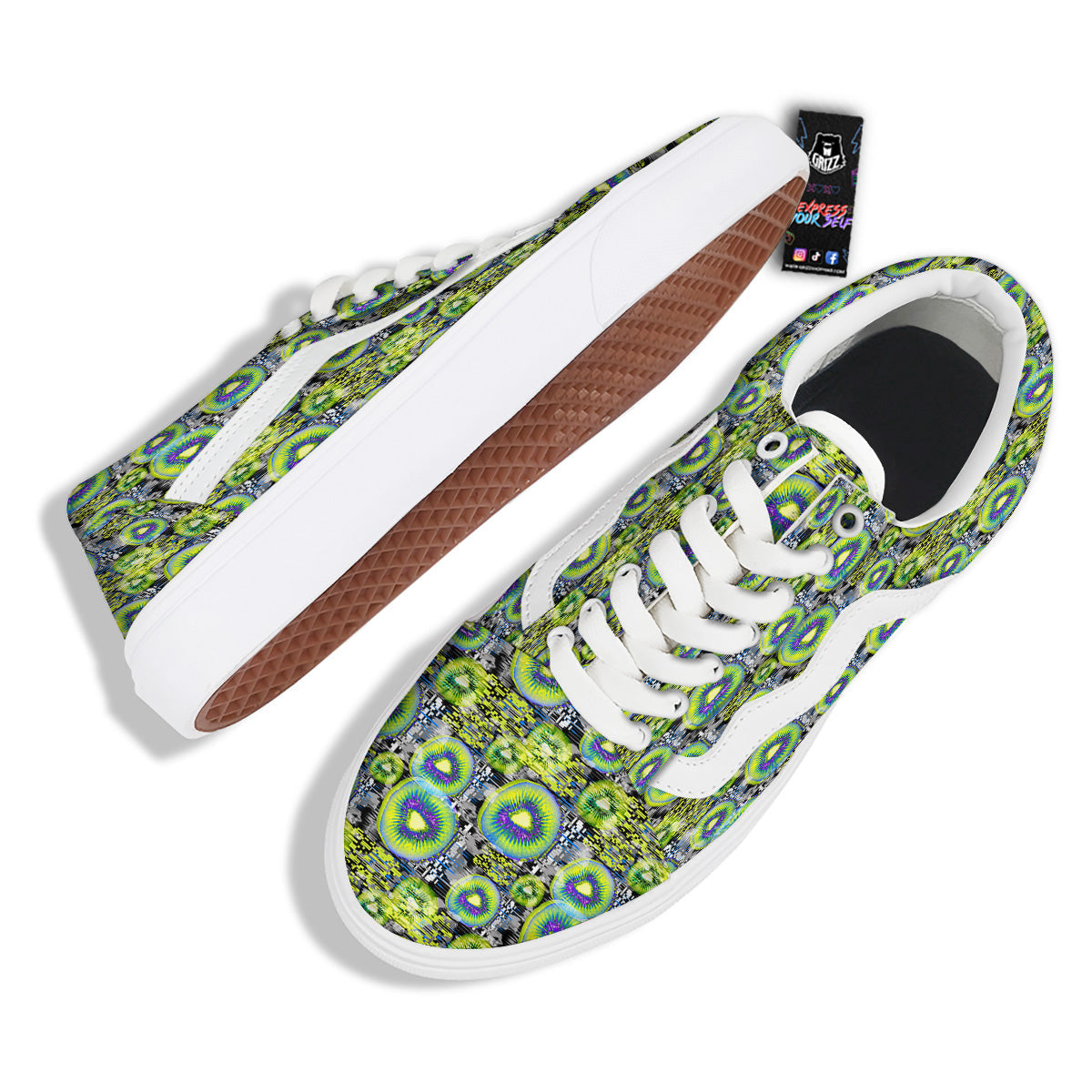 Abstract Kiwi Glitch Print Pattern Skate Shoes-grizzshop