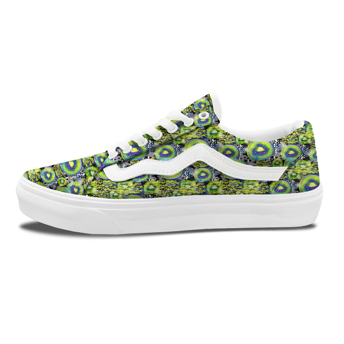 Abstract Kiwi Glitch Print Pattern Skate Shoes-grizzshop