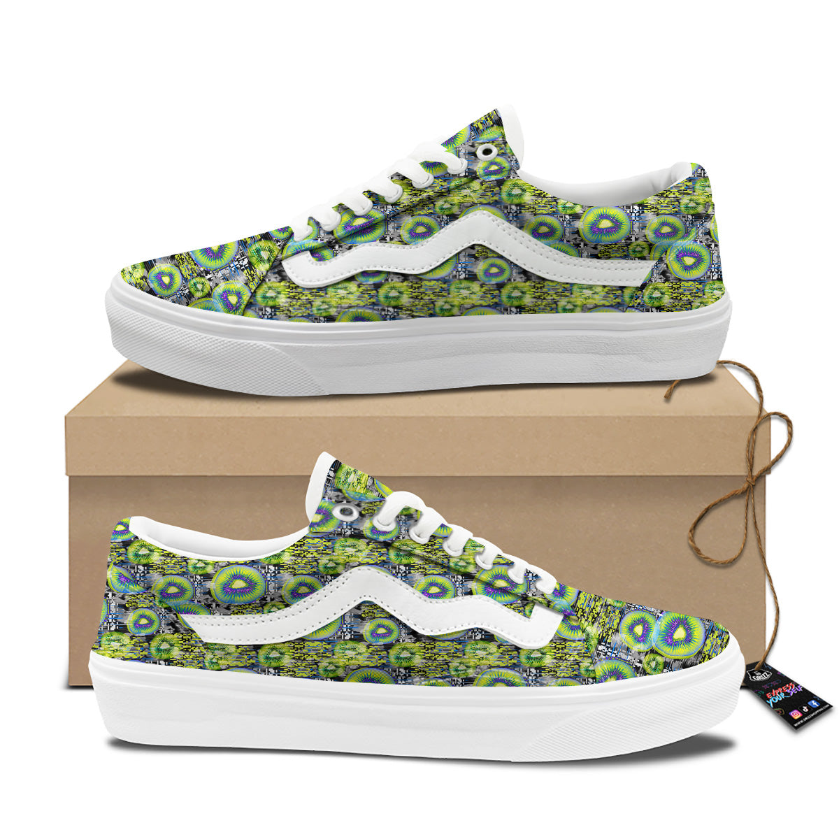 Abstract Kiwi Glitch Print Pattern Skate Shoes-grizzshop