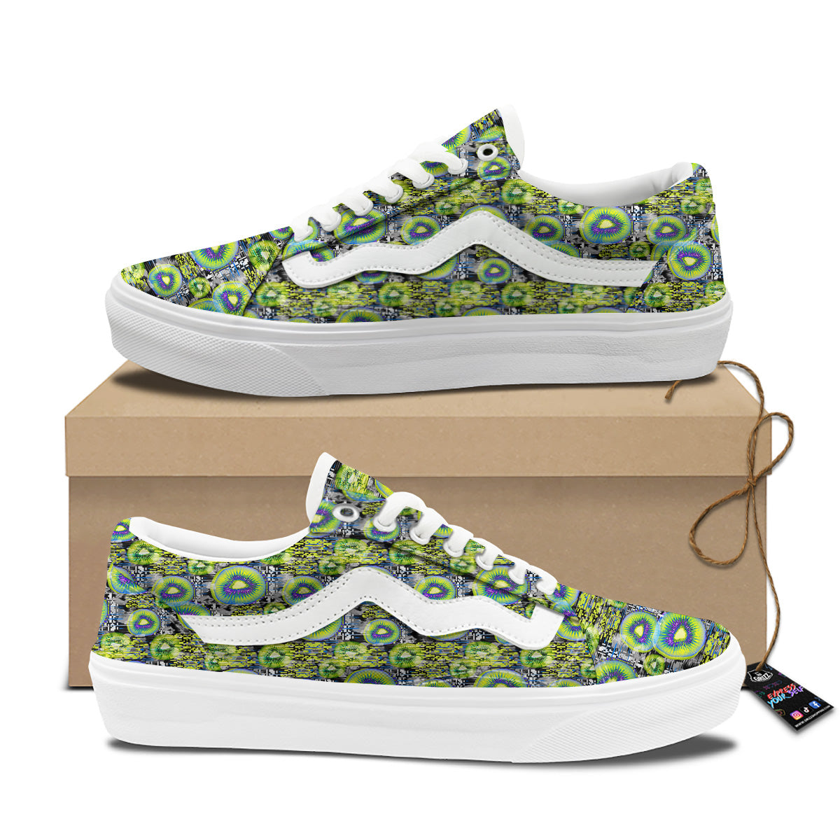 Abstract Kiwi Glitch Print Pattern Skate Shoes-grizzshop