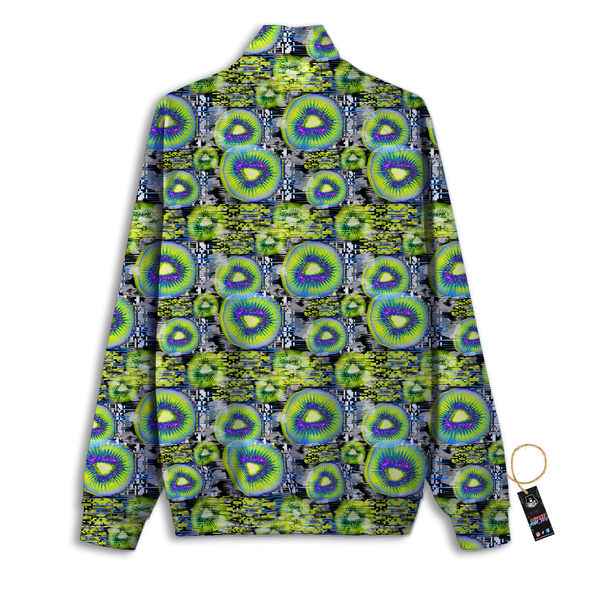 Abstract Kiwi Glitch Print Pattern Track Jacket-grizzshop