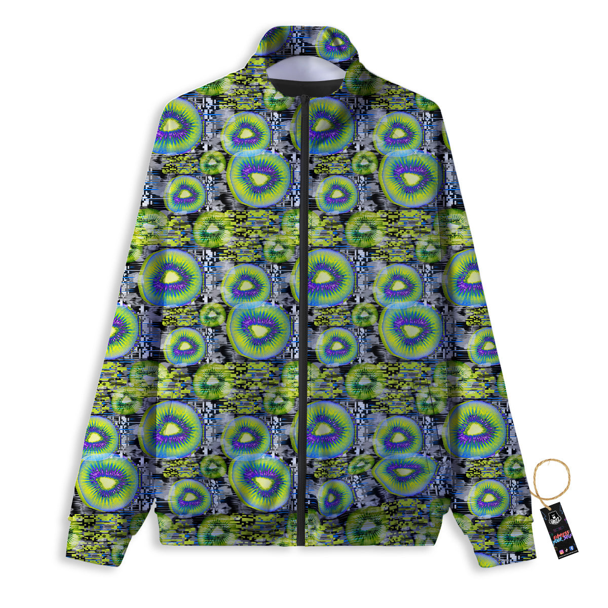 Abstract Kiwi Glitch Print Pattern Track Jacket-grizzshop