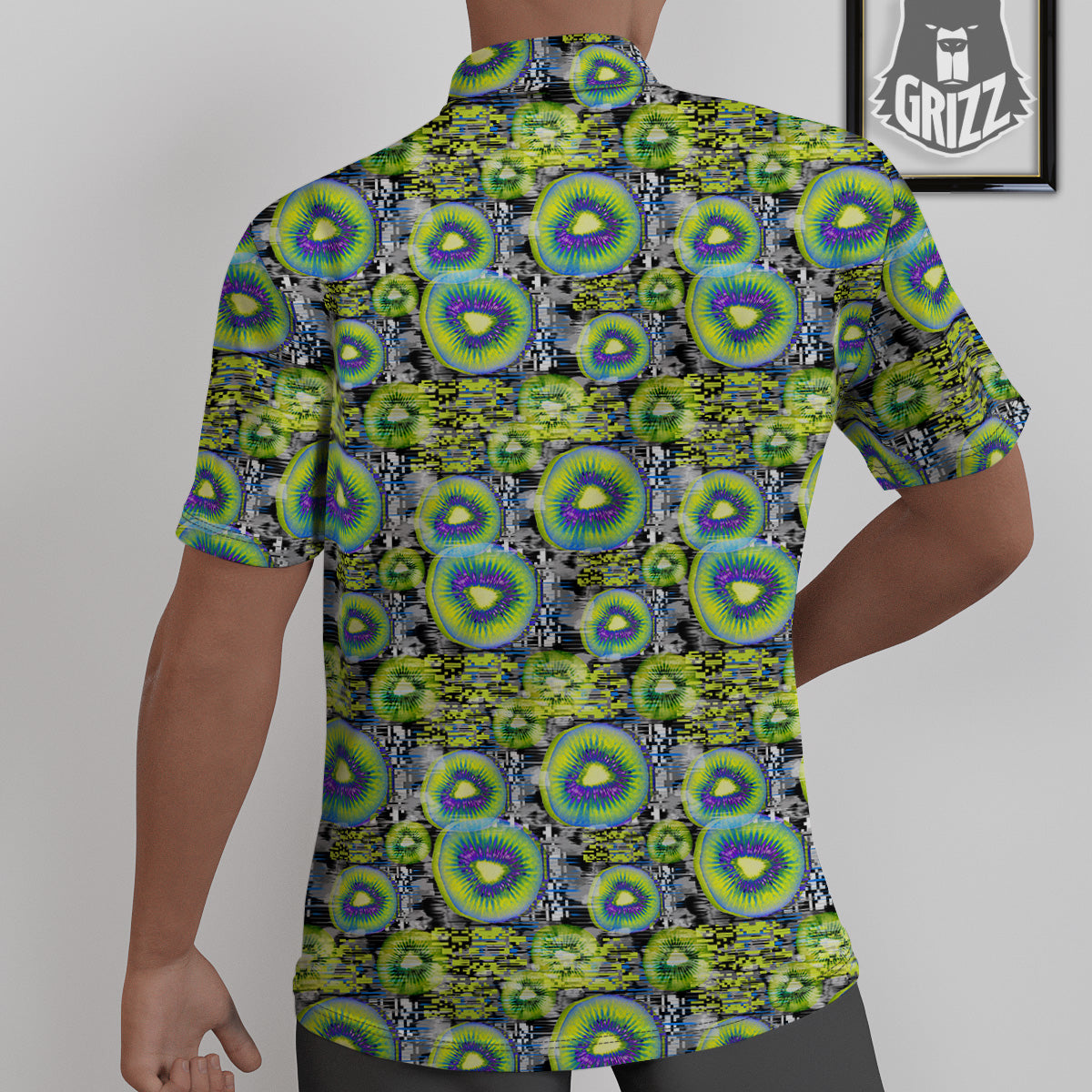 Abstract Kiwi Glitch Print Pattern Untucked Shirts-grizzshop