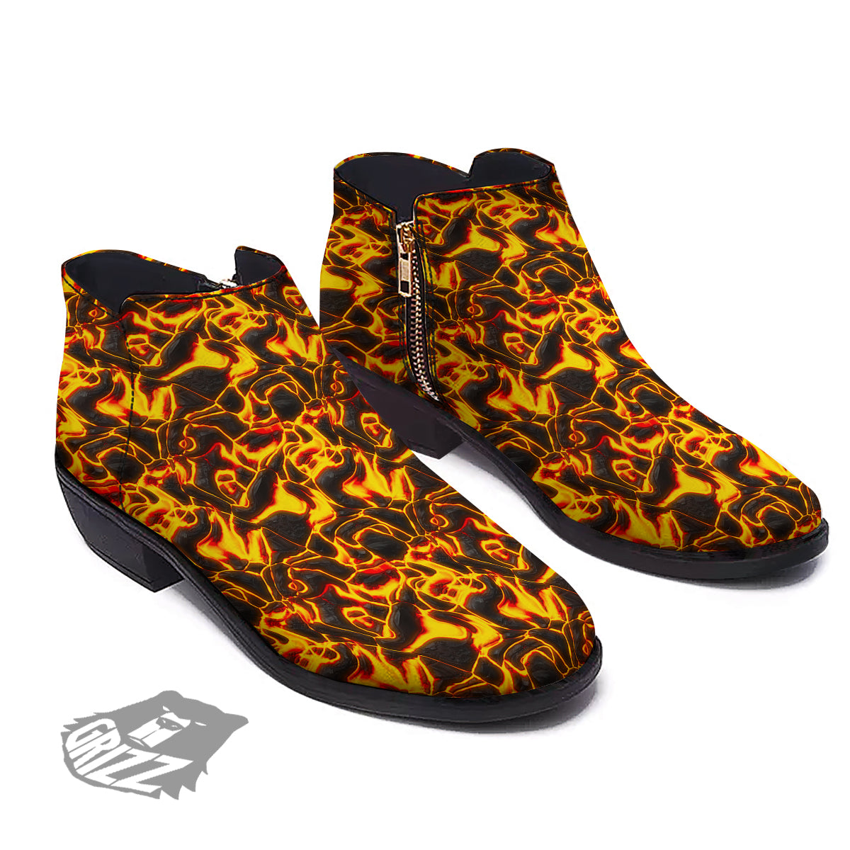 Abstract Lava And Fire Texture Print Ankle Boots-grizzshop