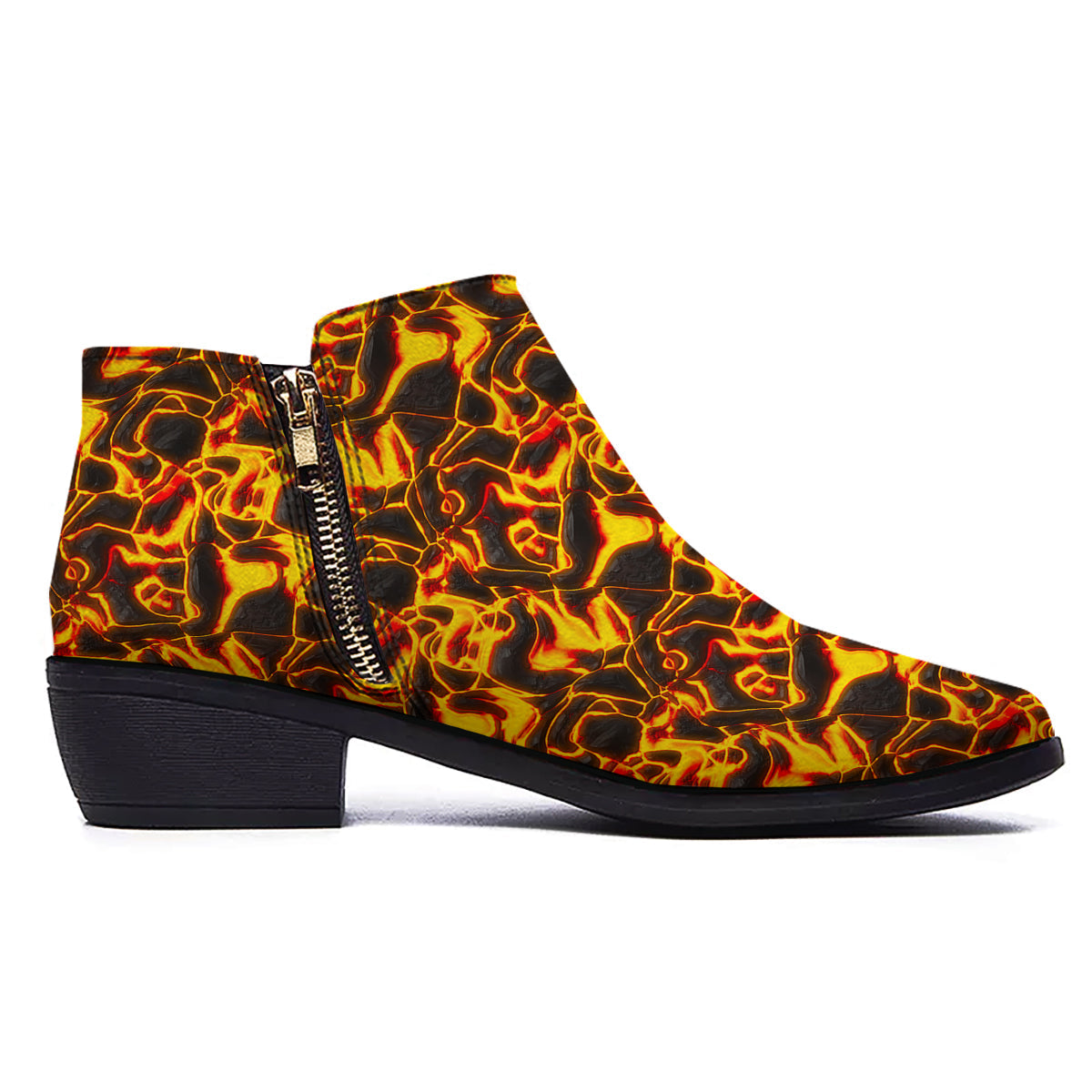 Abstract Lava And Fire Texture Print Ankle Boots-grizzshop