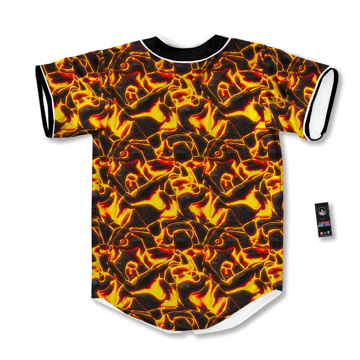 Abstract Lava And Fire Texture Print Baseball Jersey-grizzshop